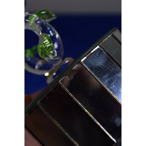 Vintage Clear Glass Hummingbird Mirrored Music Rotating Box Green Leaves READ - Picture 9 of 13